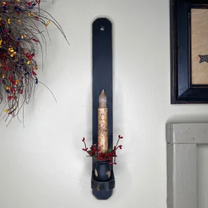 18" Black Wood Sconce - Grungy Ivory Timer Candle