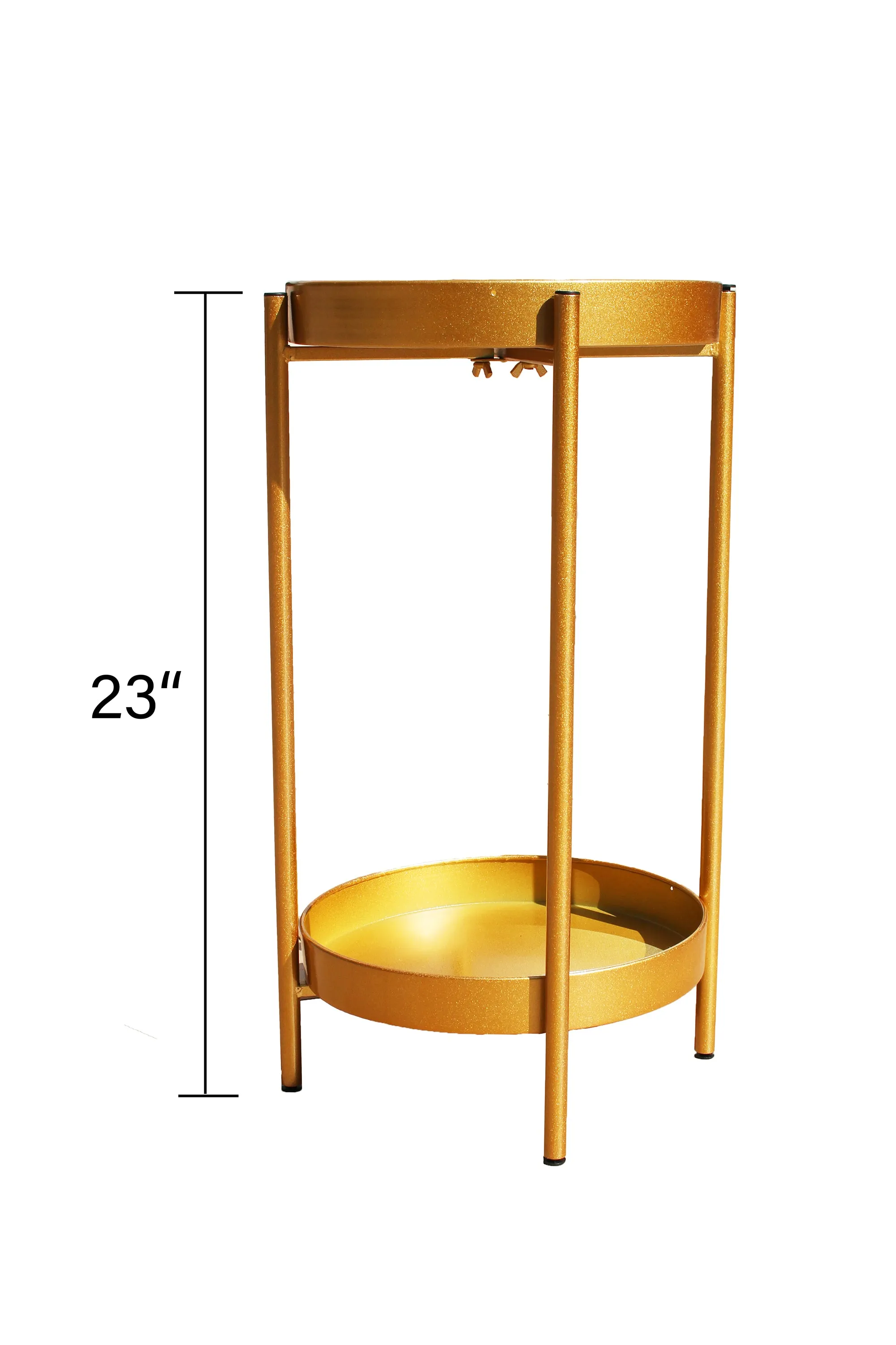 2 Tier Metal Plant Stand 23 Inch Tall, Gold, No Assemble, Removable Plates, Powder-Coated-Steel Frame, Side Table, Night Stand