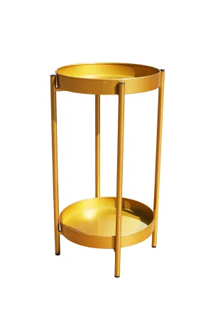2 Tier Metal Plant Stand 23 Inch Tall, Gold, No Assemble, Removable Plates, Powder-Coated-Steel Frame, Side Table, Night Stand