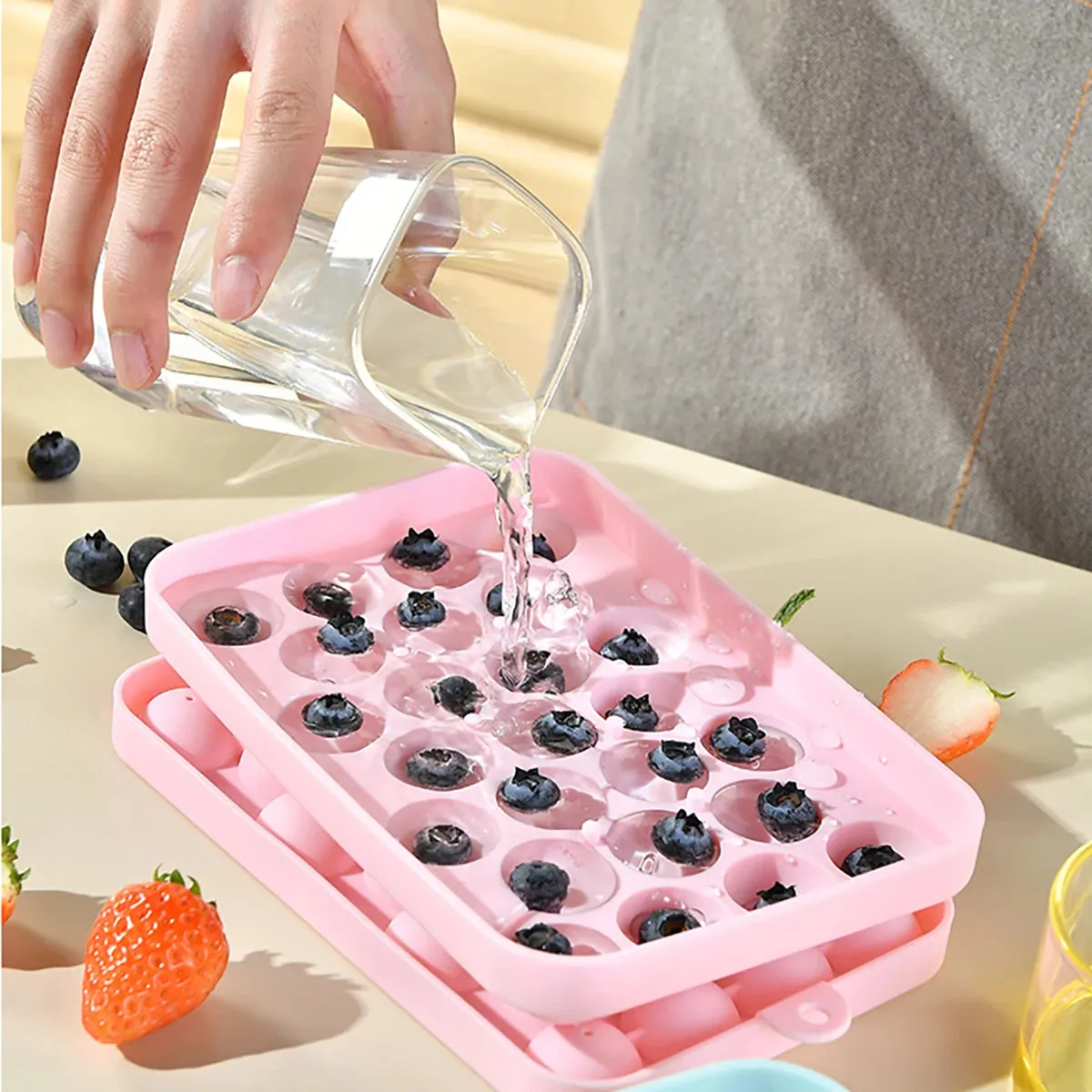 25 Grids Silicone Ice Grid Ball Ice Cube Mold with Cover Ice Storage Box Easy to Demould Bar Home Party Kitchen Tools