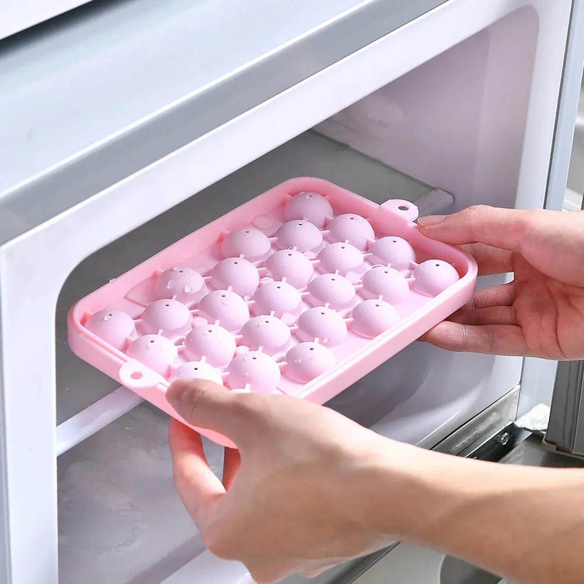 25 Grids Silicone Ice Grid Ball Ice Cube Mold with Cover Ice Storage Box Easy to Demould Bar Home Party Kitchen Tools
