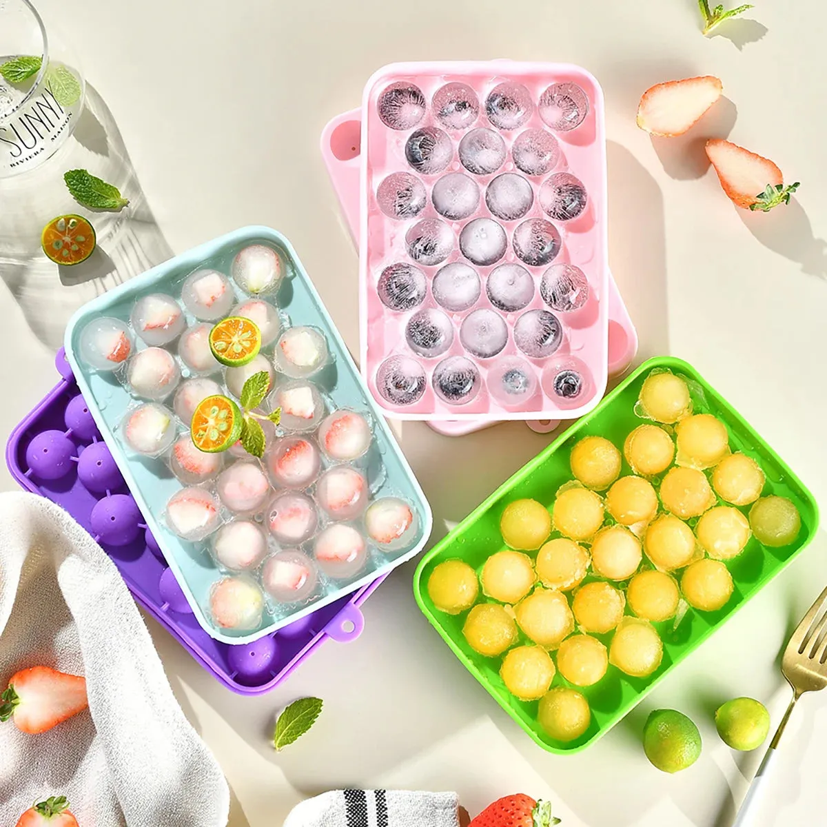 25 Grids Silicone Ice Grid Ball Ice Cube Mold with Cover Ice Storage Box Easy to Demould Bar Home Party Kitchen Tools