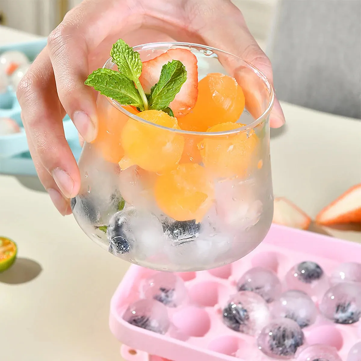 25 Grids Silicone Ice Grid Ball Ice Cube Mold with Cover Ice Storage Box Easy to Demould Bar Home Party Kitchen Tools