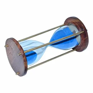 5 Minutes Green Wooden Brass Blue Sand Timer Hourglass Sandglass Sand Clock Colorful Gift Package, Giift Home & Office Décor Theme Height 5.5 Inches