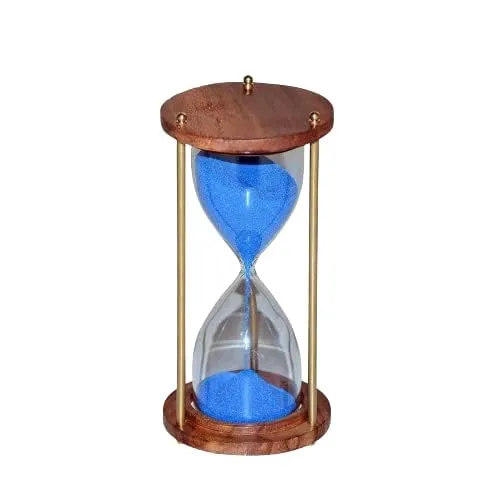 5 Minutes Green Wooden Brass Blue Sand Timer Hourglass Sandglass Sand Clock Colorful Gift Package, Giift Home & Office Décor Theme Height 5.5 Inches