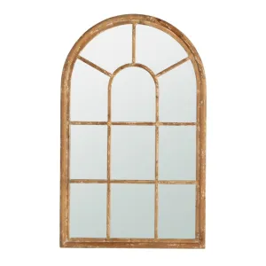 54 Inch Wall Mirror with Window Pane Design, Fir Wood, Distressed Brown By Casagear Home