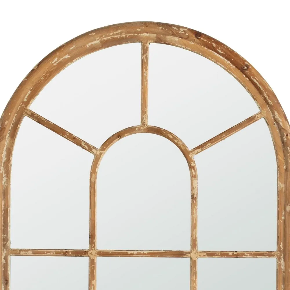 54 Inch Wall Mirror with Window Pane Design, Fir Wood, Distressed Brown By Casagear Home