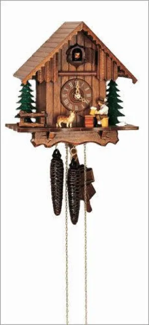 9" Black Forest Beer Drinker and Dog German Cuckoo Clock