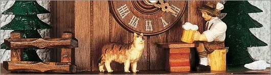 9" Black Forest Beer Drinker and Dog German Cuckoo Clock