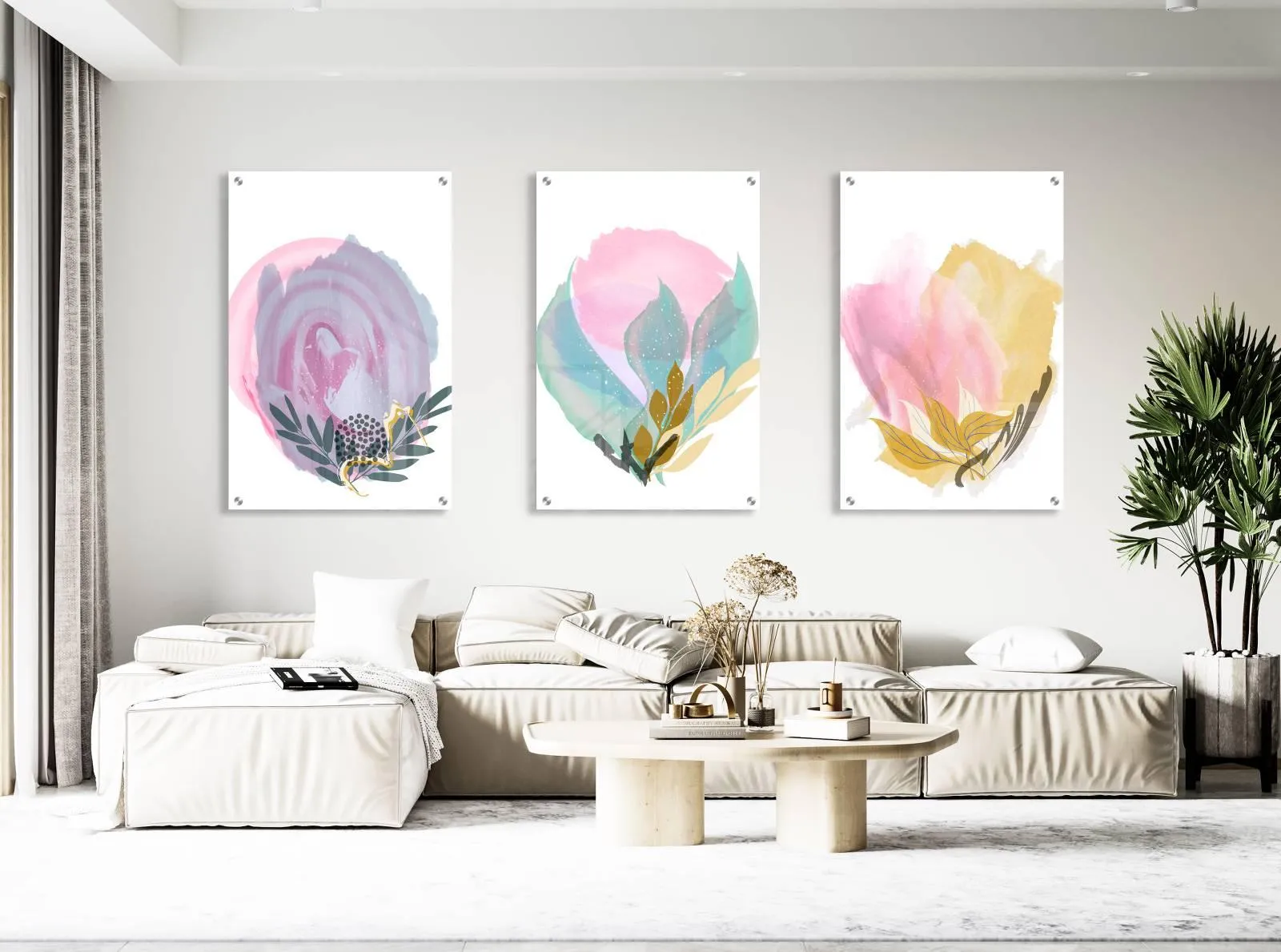 Abstract Flowers Set of 3 Prints Modern Wall Art Modern Artwork