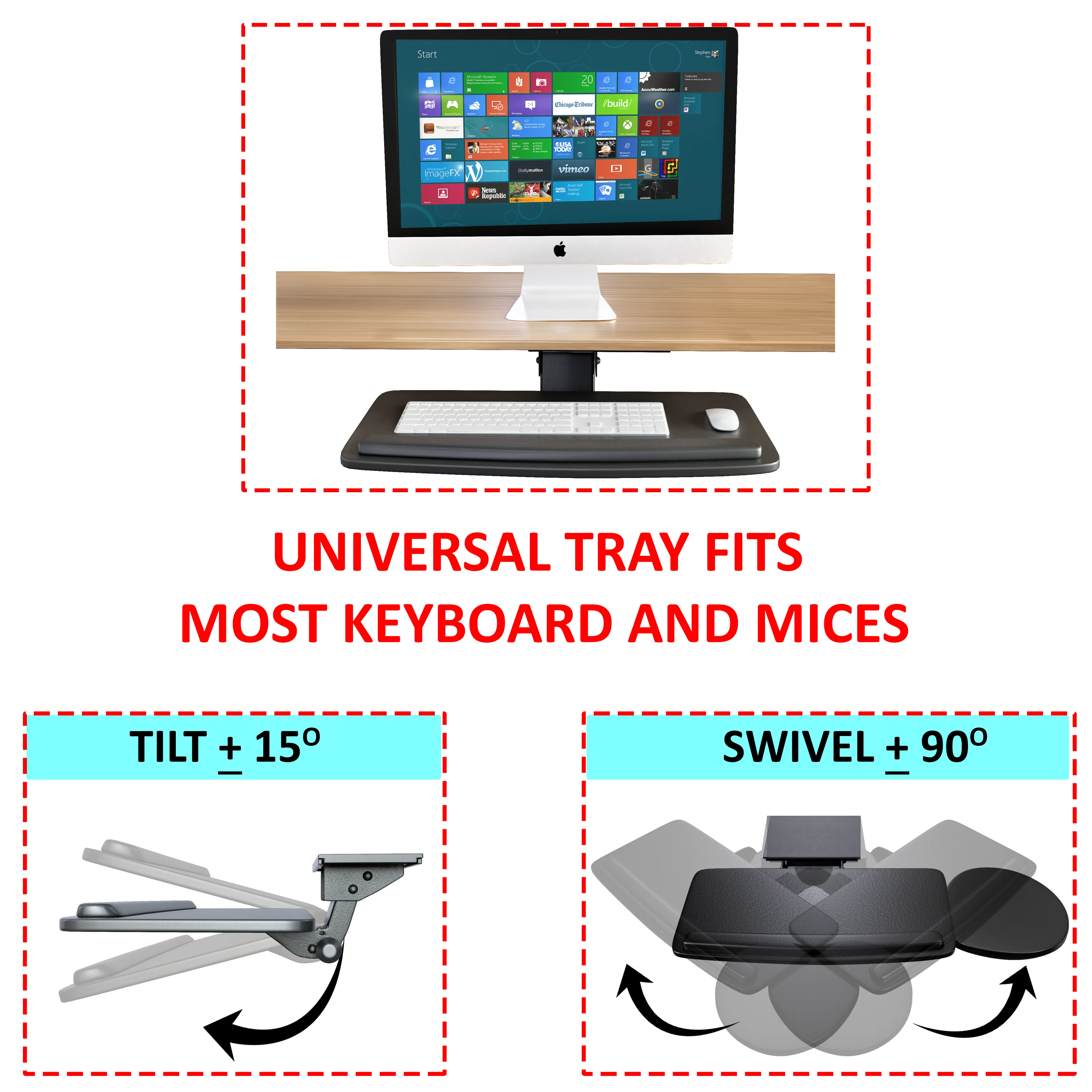 Adjustable Keyboard Tray (AKT01) with Height and Swivel Adjustments