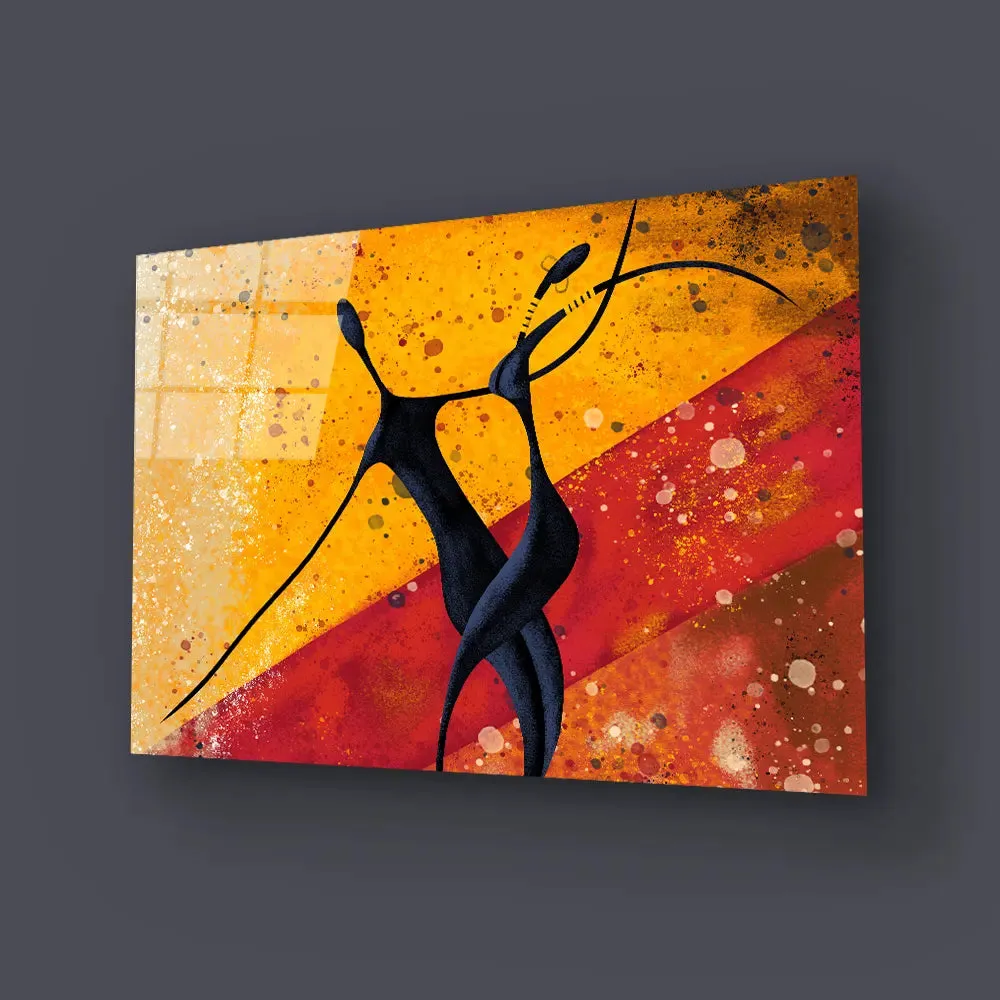 African Couple Dance Floor Glass Wall Art