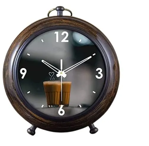 ALFAMART HT 5.25 inch 4 inch dial Color Brown Office Home Decor Table Clock Antique Style Wooden