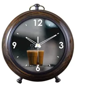ALFAMART HT 5.25 inch 4 inch dial Color Brown Office Home Decor Table Clock Antique Style Wooden
