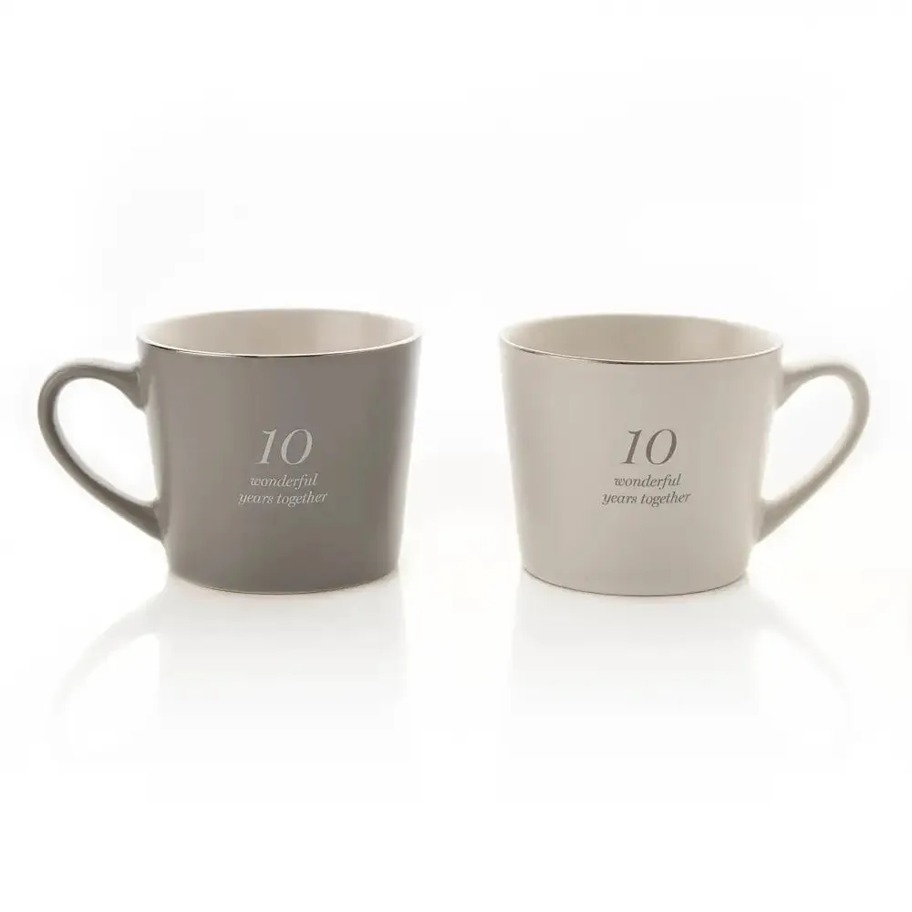 Amore Set Of 2 Grey & White Mugs - 10th Anniversary