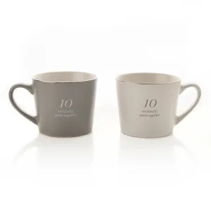 Amore Set Of 2 Grey & White Mugs - 10th Anniversary