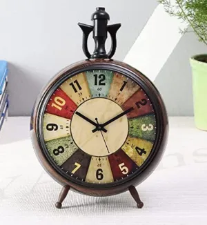 A.N Enterprises Premium Wooden Table Top Clock Vintage Style Office Home Decor Handicrafts Items Wedding Gift Bedroom Living Room Table Clock Antique Style 6 Inch (Brown)