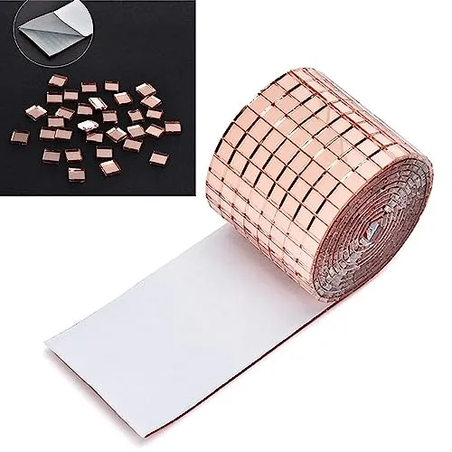 Arkit Self-Adhesive Mosaic Mirror Stickers Art Kit, Mirror Tiles Wall Art Stickers, Mini Glass Roll Mirror Mosaic Tiles Wall Decal for DIY Home Craft Decoration Material Pack of 2 (Gold)