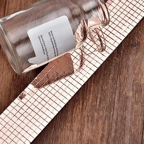 Arkit Self-Adhesive Mosaic Mirror Stickers Art Kit, Mirror Tiles Wall Art Stickers, Mini Glass Roll Mirror Mosaic Tiles Wall Decal for DIY Home Craft Decoration Material Pack of 2 (Gold)