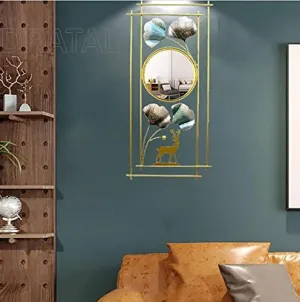 AWOKZA Mirror for Wall Decor, 3DMetal Ginkgo Leaf & Deer Design Mirror with Metal Frame, Rustic Decorative Mirror for Bedroom, Bathroom, Living Room, Entryway