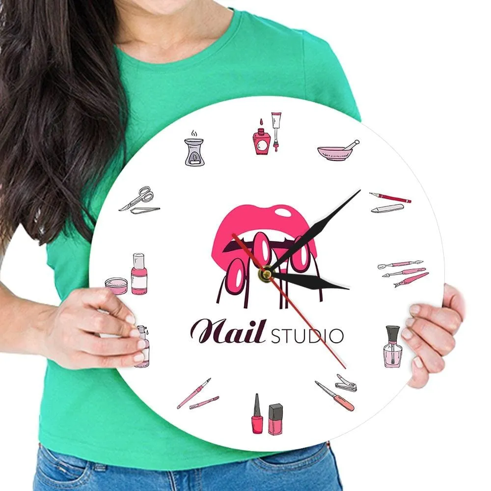 Beauty Shop Nail Spa Studio Custom Wall Clock Pedicure Salon Tools Artwork