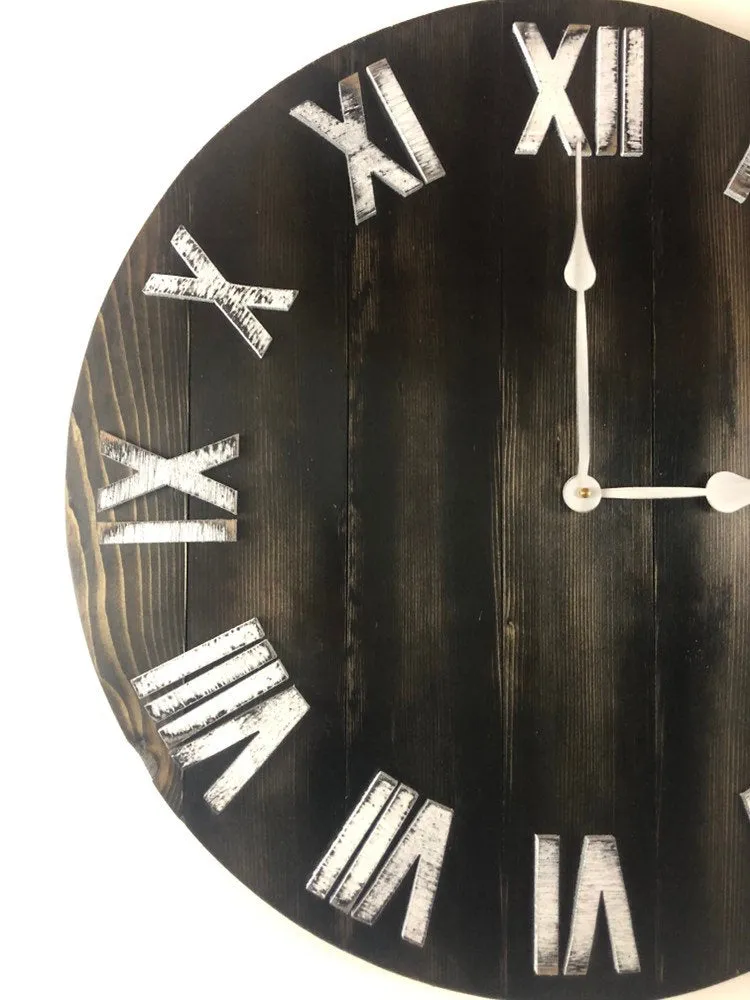 Black and White Distressed Rustic Wooden Farmhouse Wall Clock