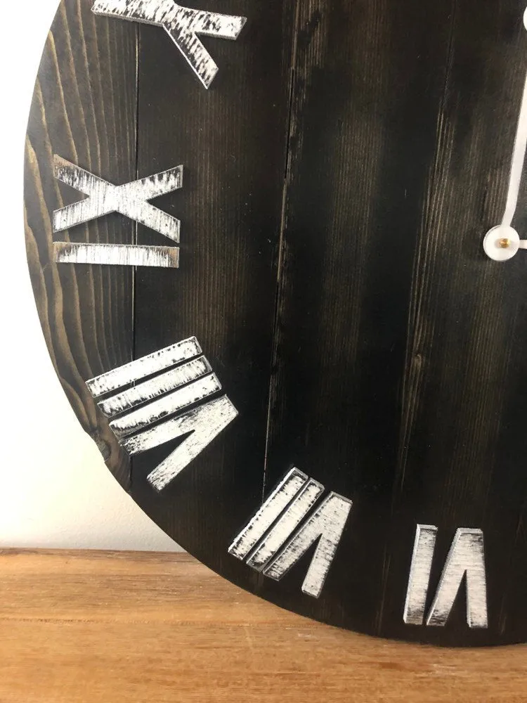 Black and White Distressed Rustic Wooden Farmhouse Wall Clock