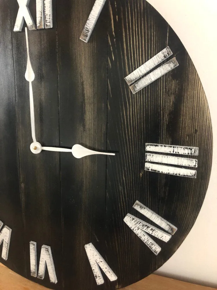Black and White Distressed Rustic Wooden Farmhouse Wall Clock