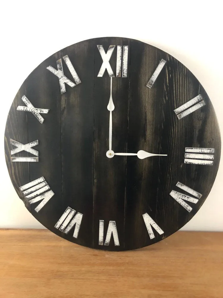 Black and White Distressed Rustic Wooden Farmhouse Wall Clock
