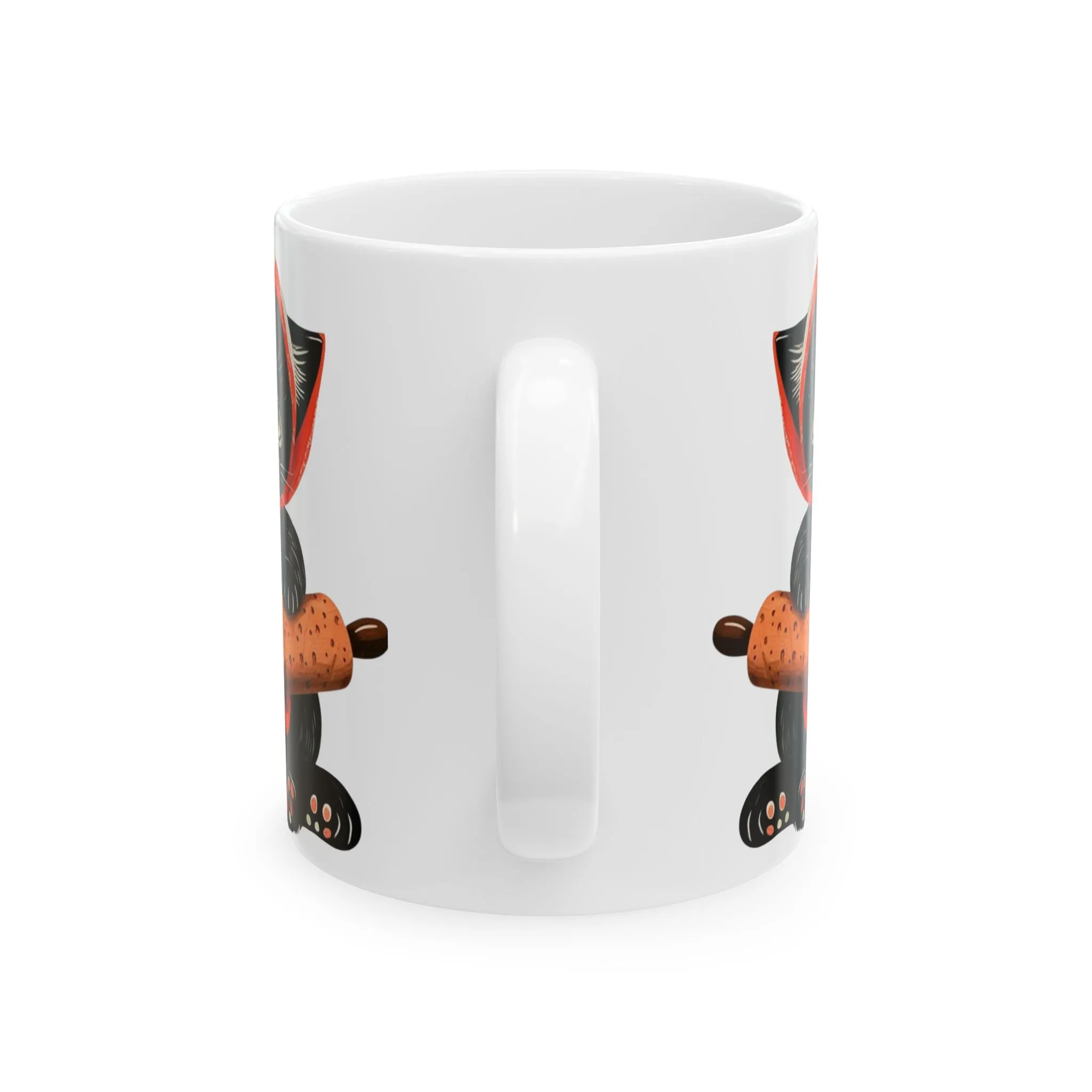 Black Babushka Cat Folk Art Style Cat Art Ceramic Mug