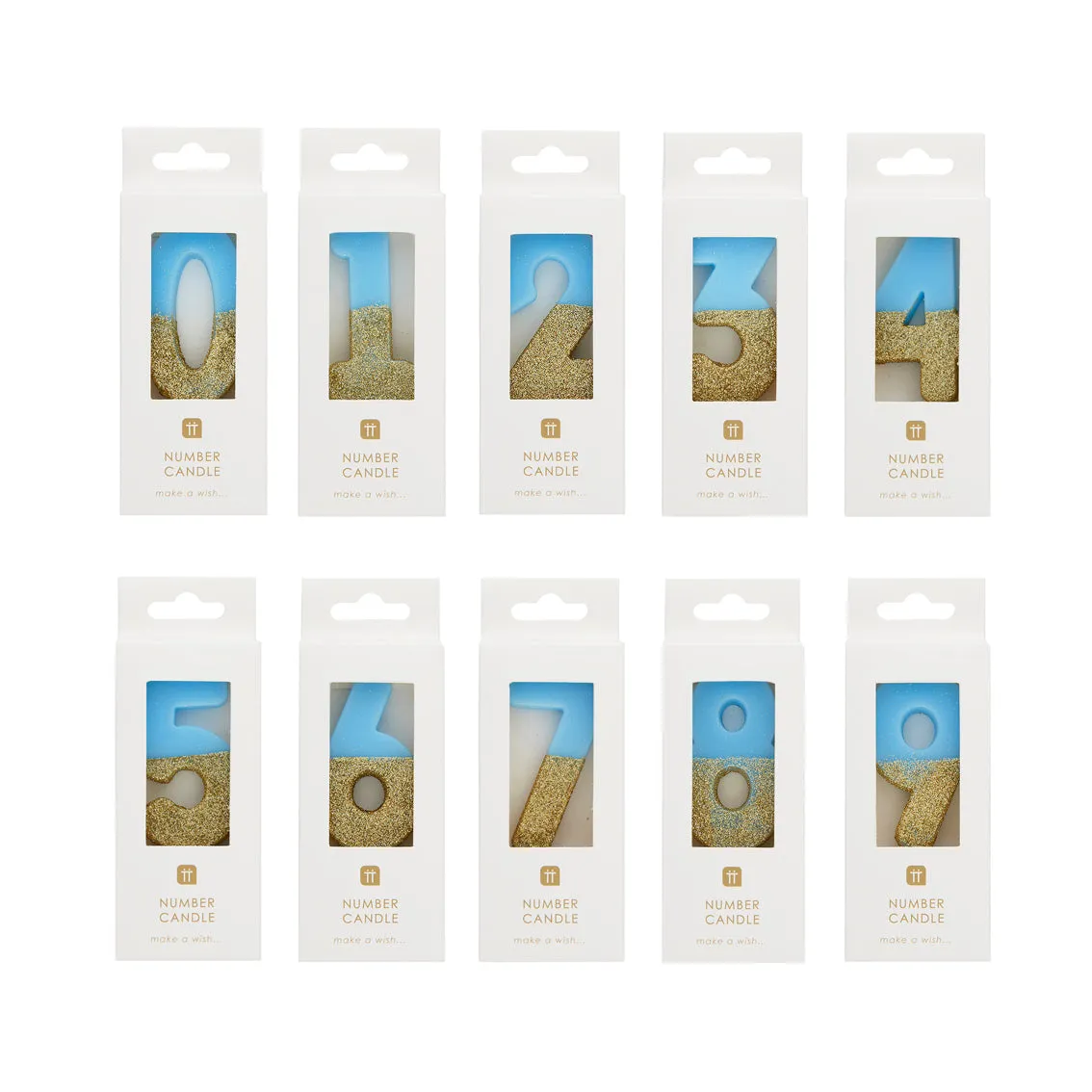 Blue Glitter Number Candles Starter Set - 0-9 with Acrylic Stand