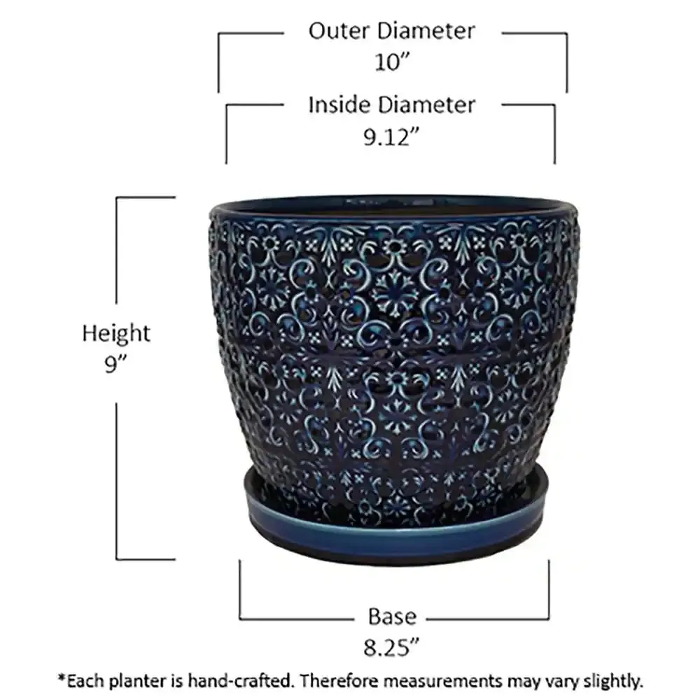 Blue Majesty Mediterranean Bell Ceramic Planter Pot - 10 inch