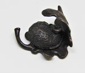 Bronze Miniature Sleeping Mouse in Oak Leaf