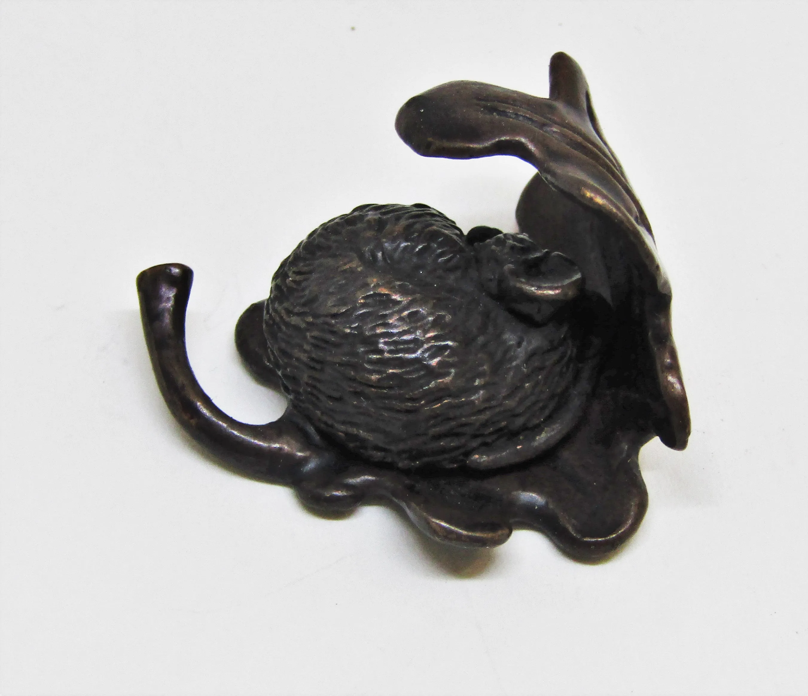 Bronze Miniature Sleeping Mouse in Oak Leaf