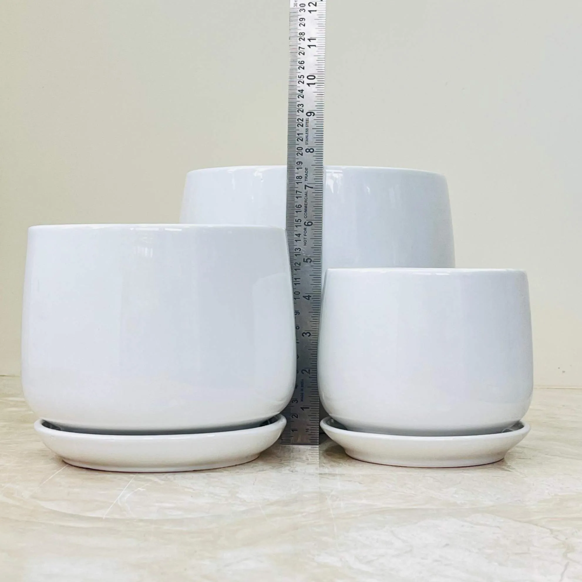 Chic White Ceramic Pot Set Of 3