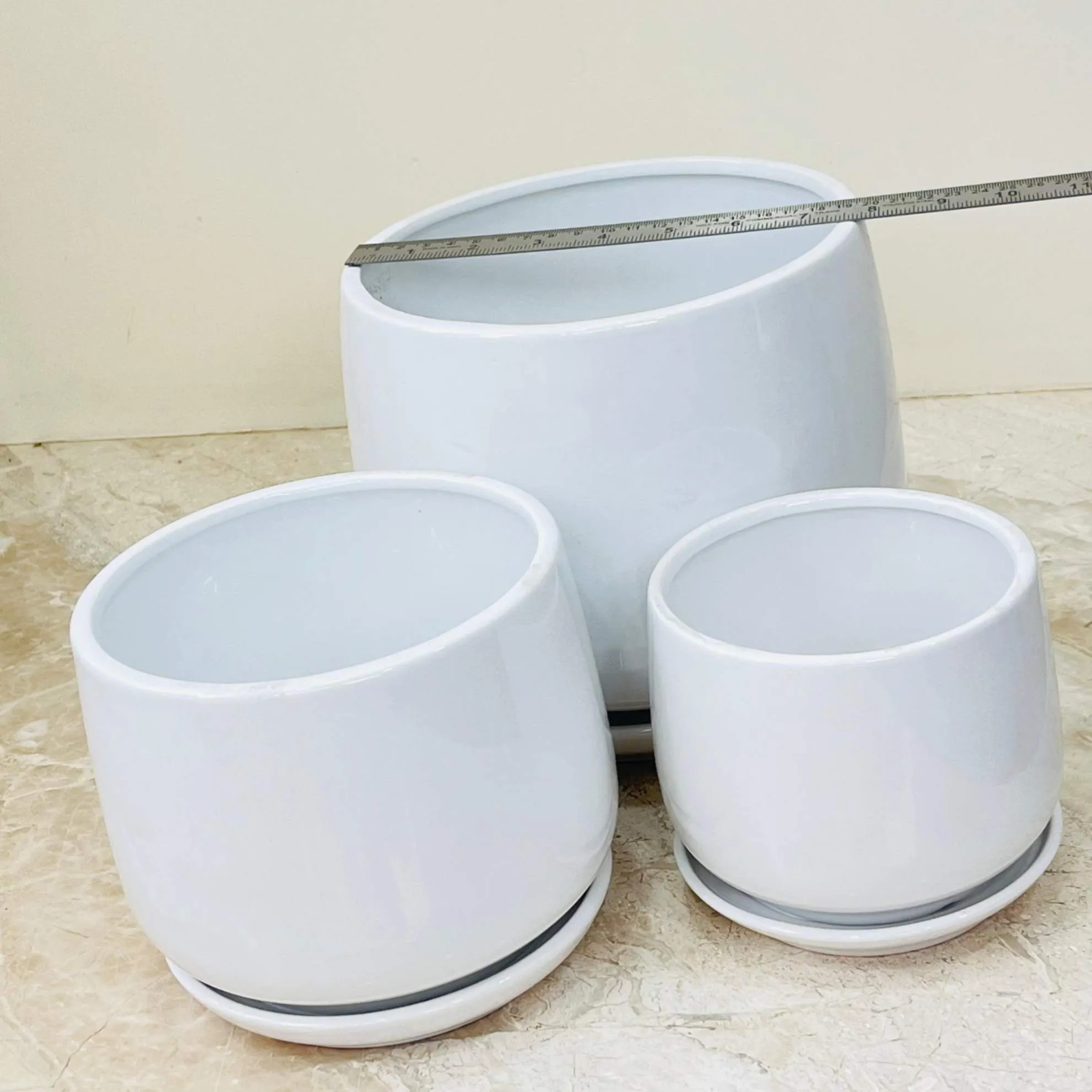 Chic White Ceramic Pot Set Of 3