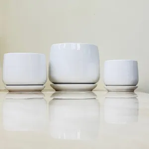 Chic White Ceramic Pot Set Of 3