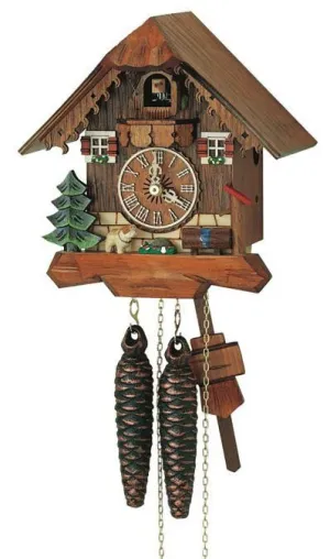 Classic Hand Carved/Painted 8" Puppy and House German Cuckoo Clock