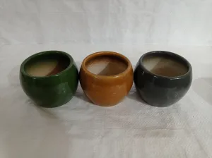 Contemporary Trio of Round Ceramic Plant Pots | Turtle Green, Brownish Yellow & Grey