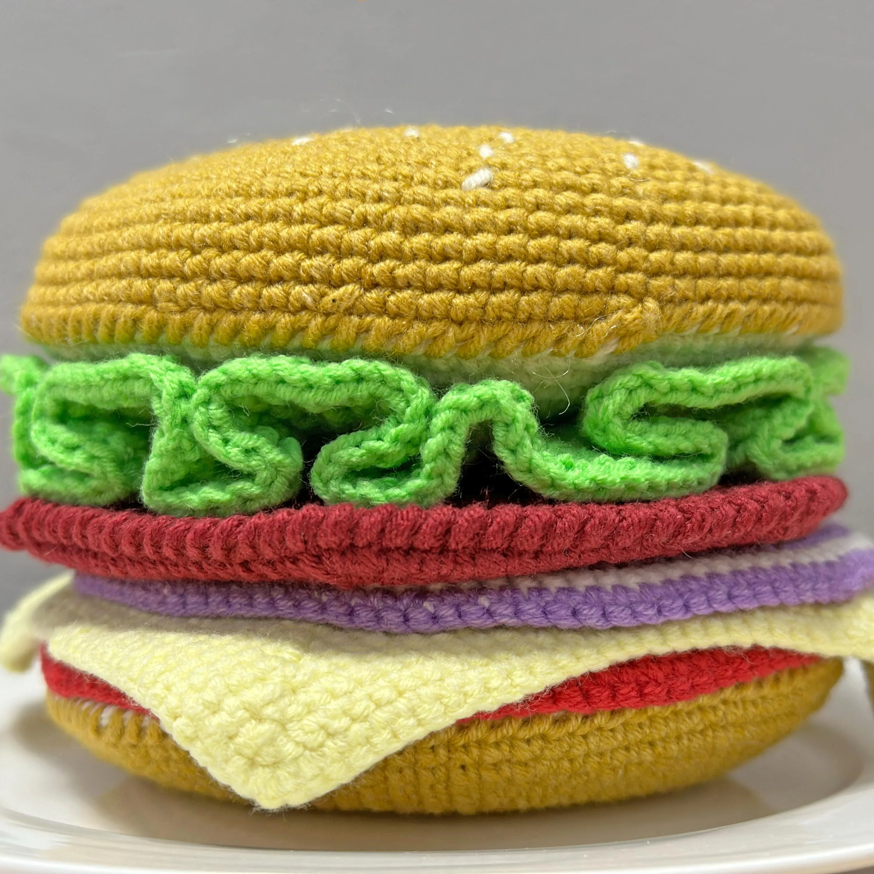 Crochet Burger Coaster Pattern, US standard terms, Skill level beginner