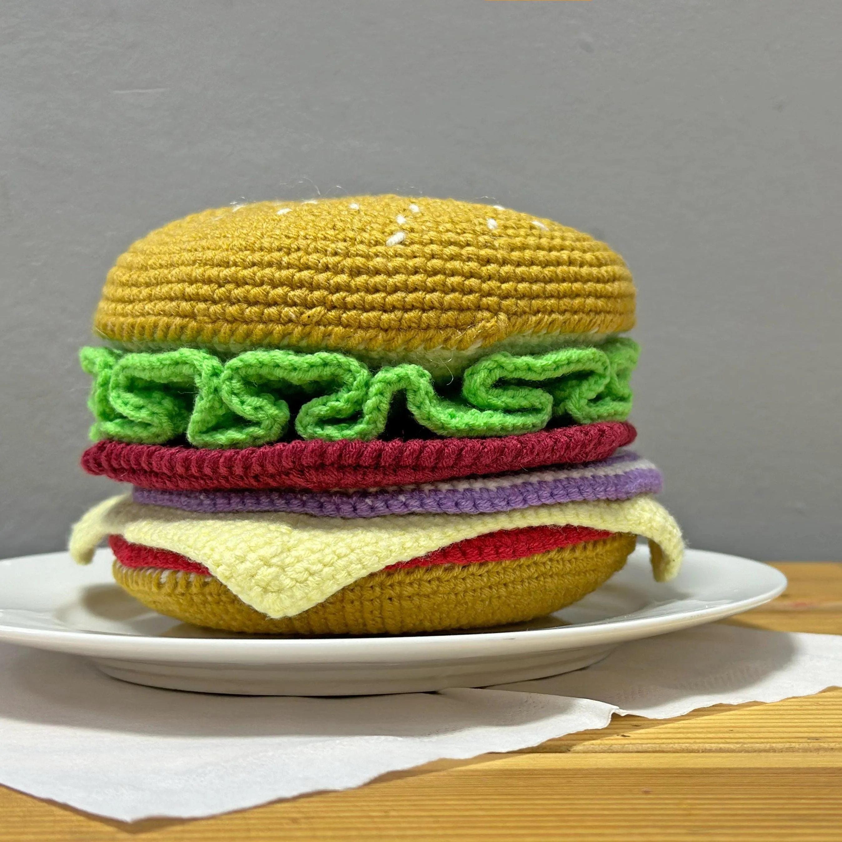 Crochet Burger Coaster Pattern, US standard terms, Skill level beginner