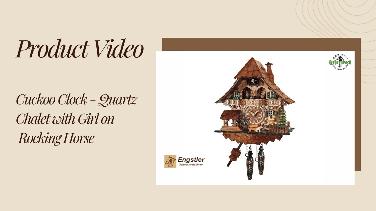Cuckoo Clock - Quartz Chalet with Girl on Rocking Horse - Engstler