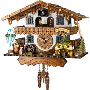 Cuckoo Clock - White Quartz Chalet with 2 Moving Beer Drinkers - Engstler