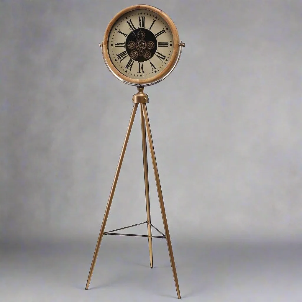 D'Artagnan Round Tripod Moving Cogs Clock