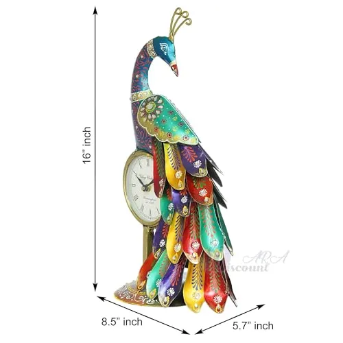 Dartistry® Antique Handcrafted Hanpainted Peacock Table Clock Showpiece
