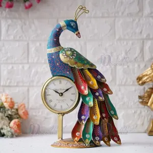 Dartistry® Antique Handcrafted Hanpainted Peacock Table Clock Showpiece