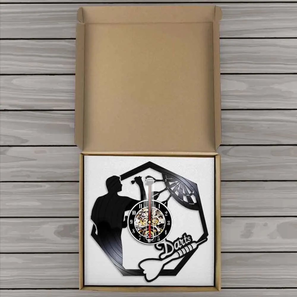 Darts Wall Art Man Cave Game Room Decoration Modern Led Vinyl Record Wall Clock