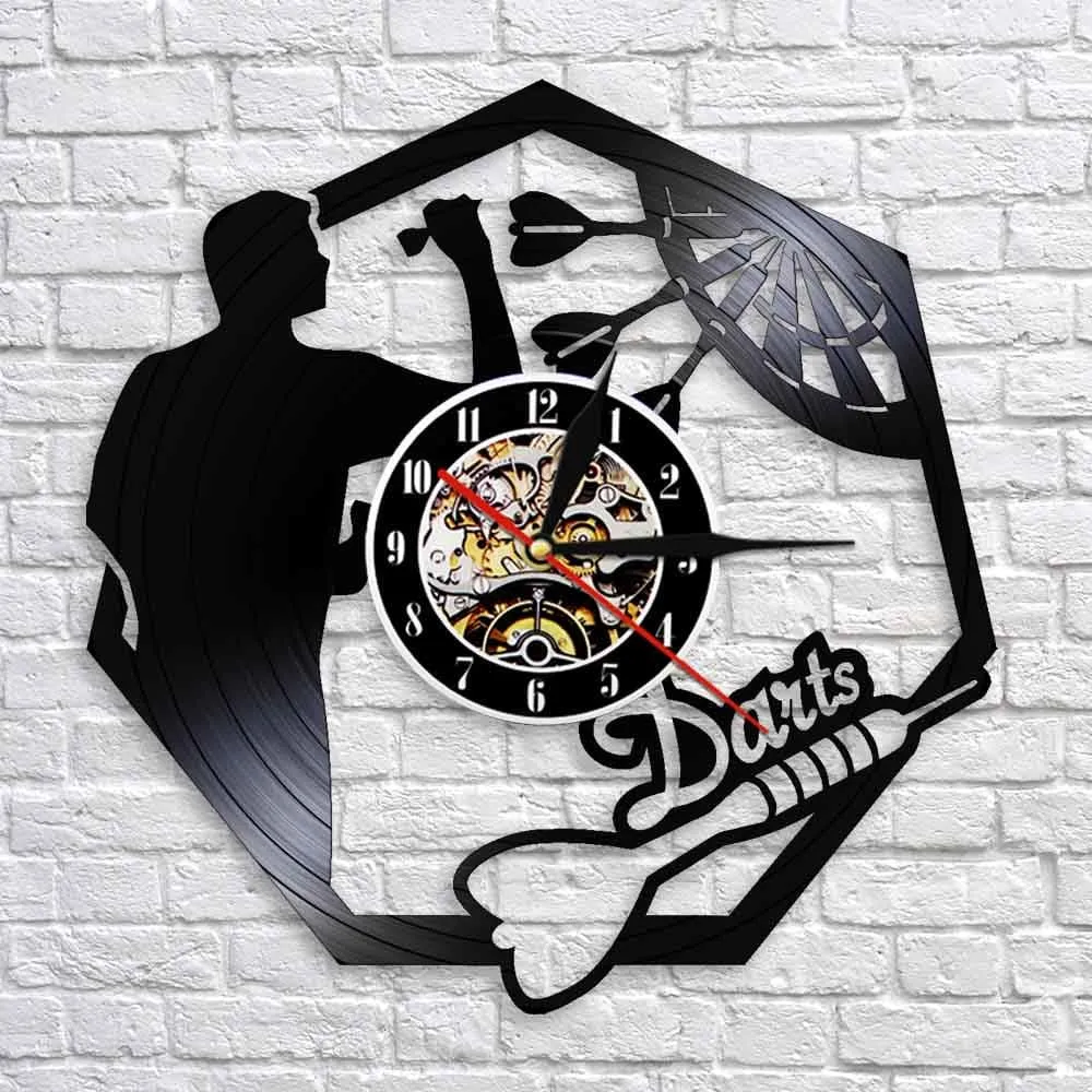 Darts Wall Art Man Cave Game Room Decoration Modern Led Vinyl Record Wall Clock
