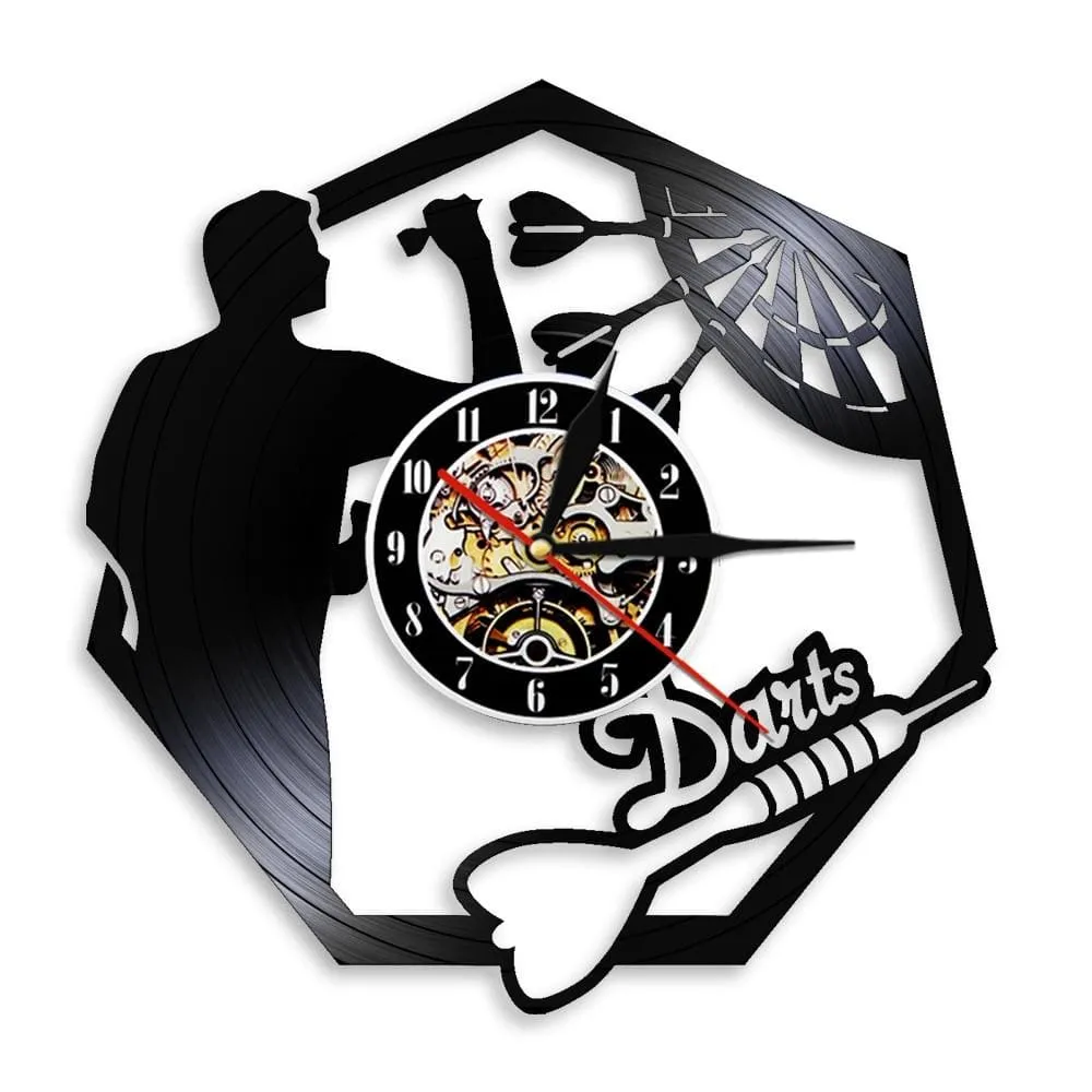 Darts Wall Art Man Cave Game Room Decoration Modern Led Vinyl Record Wall Clock