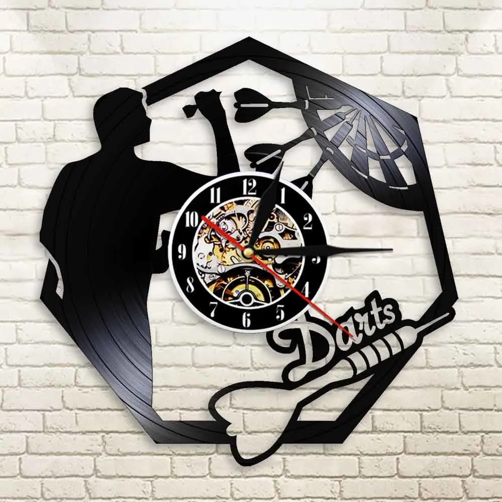 Darts Wall Art Man Cave Game Room Decoration Modern Led Vinyl Record Wall Clock